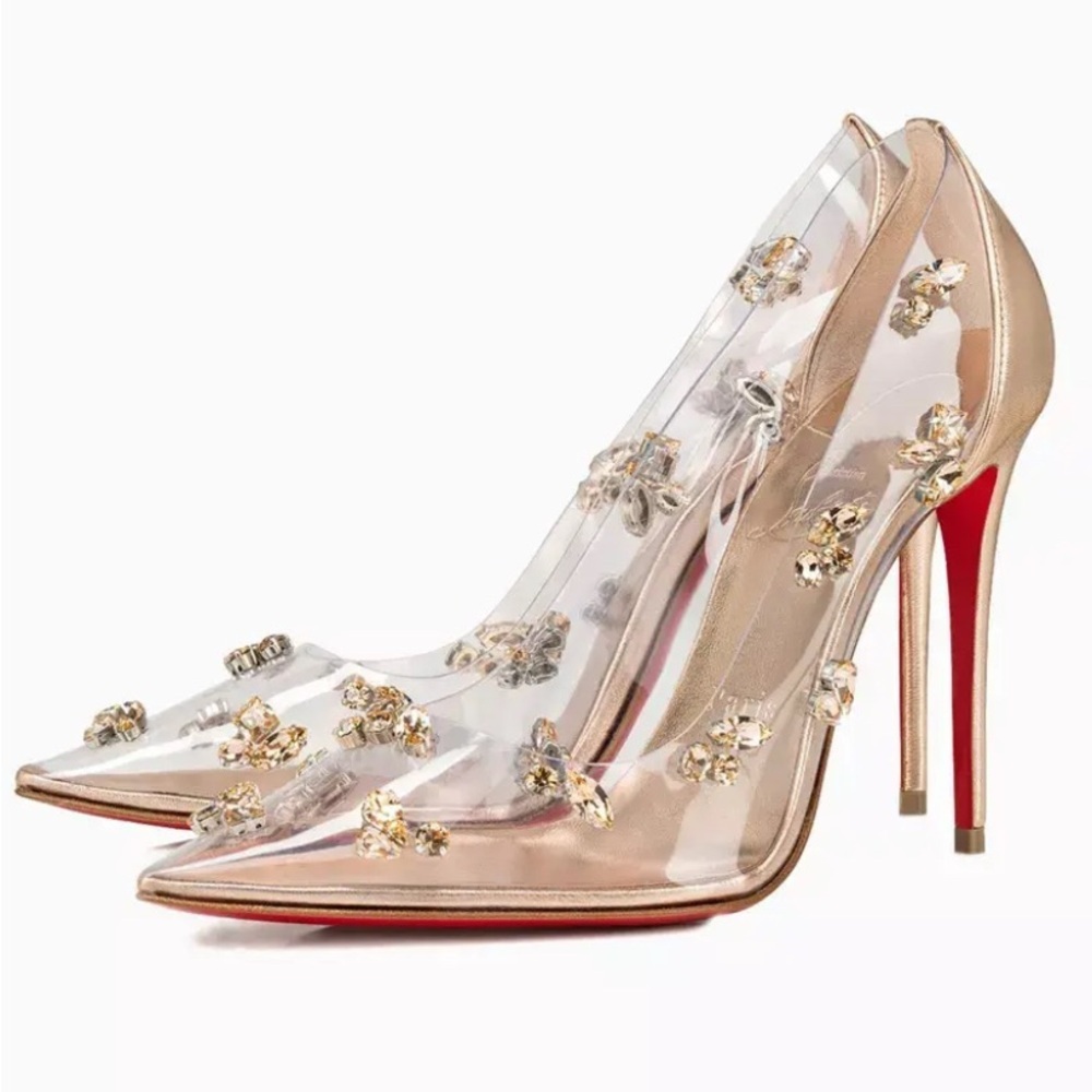 Christian Louboutin Gold Degraqueen Clear Rhinestone Embellished Red Sole Pumps